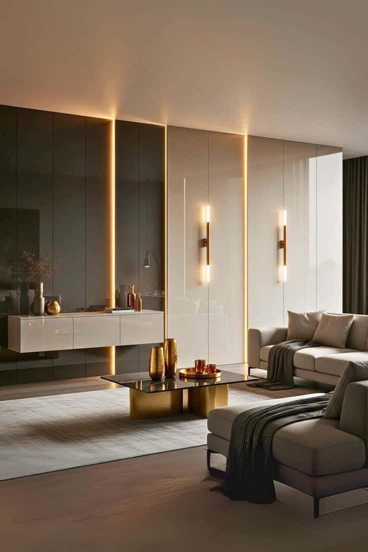 Elegant lounge with warm lighting in an Enaam Properties residence